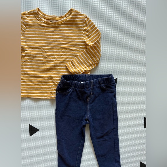 Old Navy|Baby girl,toddler cute outfit,yellow striped long sleeve & leggings•18M - Picture 2 of 5